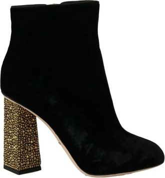 Dolce & Gabbana Enkellaarsjes met Hak en Rits - Dames - Laarzen met Hak - Zwart - 40 EU - Leer - Schoenen