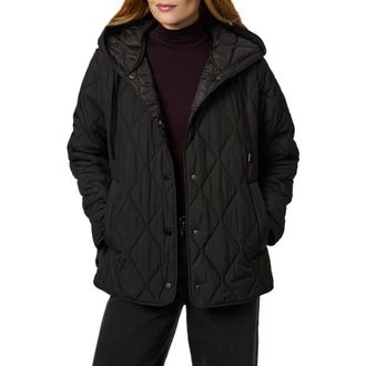 Bernardo Ashbury Diamond Quilted Hooded Liner Jacket in Black at Nordstrom Rack, Size Small