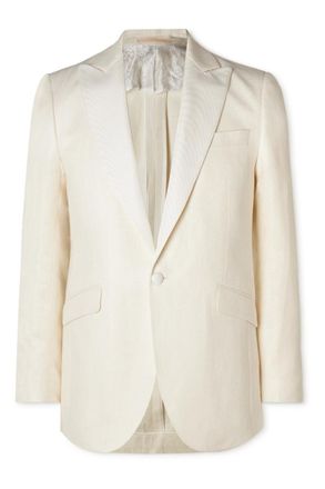 Favourbrook Grosgrain-Trimmed Herringbone Linen and Silk-Blend Tuxedo Jacket