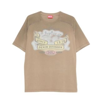 Diesel T-Shirts, male, Beige, Size: XL Maglietta girocollo mezza manica con logo