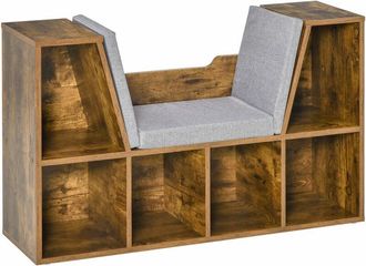 HOMCOM Homcom - Bookcase Storage Reading Seat Unit Kids Adults Six Cubes Organiser Brown