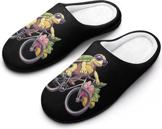 Generic Sea Turtle Riding-bicyclees Womens Slippers Warm House Slippers Indoor House Shoes with Anti-Skid Rubber Sole