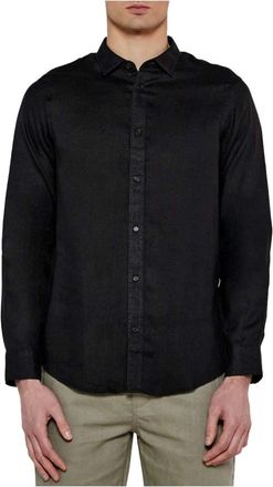 A|X Armani Exchange Regular Fit Linnen Overhemd - Heren - Casual Overhemden - Zwart - M - Linnen - Overhemden