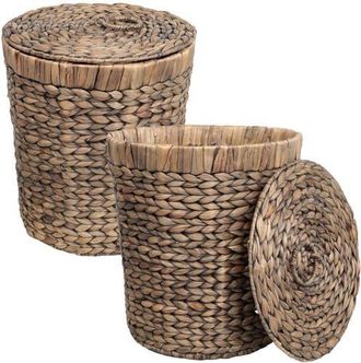 Happimess Handwoven Water Hyacinth 5.7-Gallon Tapered Round Wicker Watebasket with Lid in Brown at Nordstrom