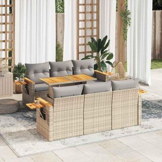 vidaXL Set Sof&aacute;s Jard&iacute;n Y Cojines 7 Pzas Rat&aacute;n Sint&eacute;tico Acacia Beige Vidaxl