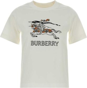 Burberry White Crewneck Logo Print T-Shirt
