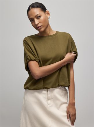 Contemporaine Womens Organic cotton bubble-hem T-shirt