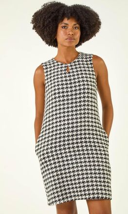 Roman Houndstooth Keyhole Pinafore Dress