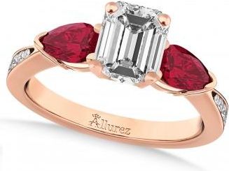 Allurez Emerald Diamond & Pear Garnet Engagement Ring 18k Rose Gold (1.29ct)