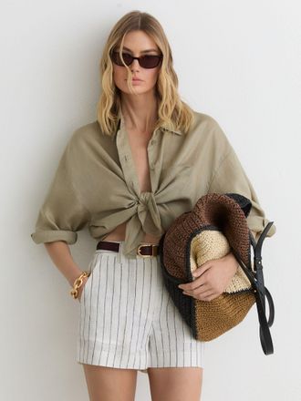 Reiss White & navy Linen Pinstripe Shorts, 16