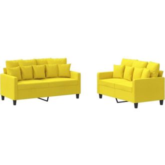 vidaXL Juego De Sof&aacute;s Con Cojines 2 Piezas Tela Amarillo Claro Vidaxl