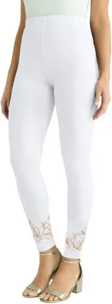 Jessica London Everyday Stretch Cotton Legging in White Tropical Floral at Nordstrom, Size 28