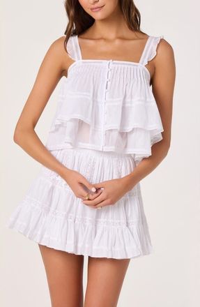 ASTR the Label Delia Pleated Lace Inset Tiered Babydoll Top in White at Nordstrom, Size X-Small