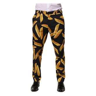 Dolce & Gabbana Zwarte Pasta Print Tapered Herenbroek - Heren - Slim Fit Broeken - Veelkleurig - XL - Katoen - Broeken