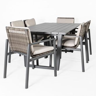 Kactus Republic Conjunto comedor 7pz de aluminio color antracita y rat&aacute;n sint&eacute;tico