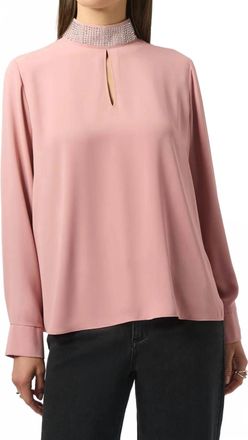 Joseph Ribkoff Embellished Mock Collar Long Sleeve Top In Antique Rose