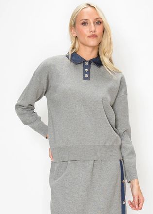 YAL New York Cotton Blend Polo Collar Sweater
