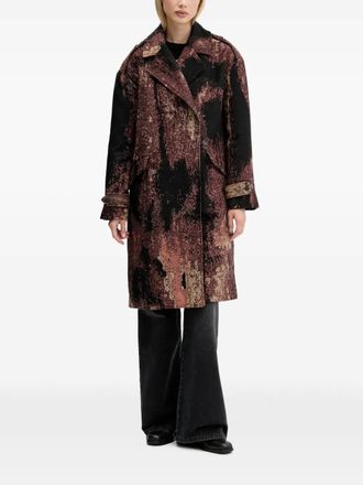 Desigual abstract-pattern double-breasted coat - women - Polyester/Cotton - S - Black