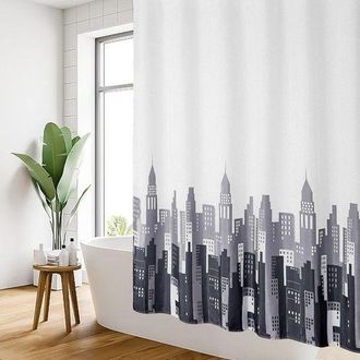 OEM Cortina De Ducha De Poli&eacute;ster Impermeable, Duradera Y Resistente Al Moho Con 12 Ganchos, Cortina De Ba&ntilde;o, Lavable A M&aacute;quina, 180 Cm X 200 Cm, Blanco/n