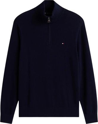 Tommy Hilfiger Sweatshirt met rits van katoen en kasjmier - Heren - Vesten met rits - Blauw - M - Katoen - Hoodies & sweatvesten