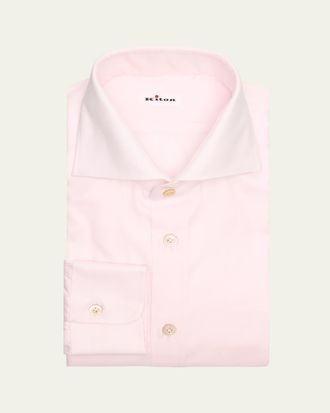 Kiton Mens Micro-Herringbone Cotton Dress Shirt