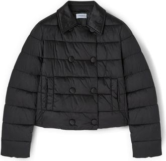 Motivi Lichtgewicht crop double-breasted pufferjack - Dames - Winterjassen - Zwart - XS - Leer - Jassen