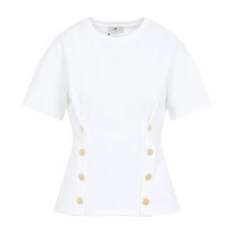 Elisabetta Franchi T-Shirts, female, White, S, T-shirt Gold Buttons