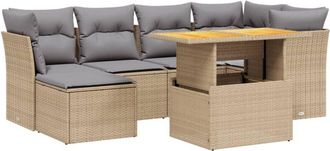 vidaXL Vidaxl - Set Sof&aacute;s De Jard&iacute;n 7 Piezas Y Cojines Rat&aacute;n Sint&eacute;tico Beige