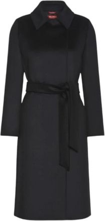 Max Mara Lange Double-Breasted Woljas met Riem - Dames - Jas met riem - Zwart - S - Wol - Jassen