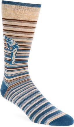 Bugatchi Stripe Golf Print Mercerized Cotton Blend Dress Socks in Caramel at Nordstrom