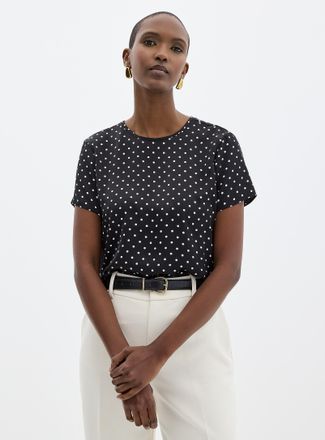 Contemporaine Womens Cap-sleeve polka dot satiny blouse