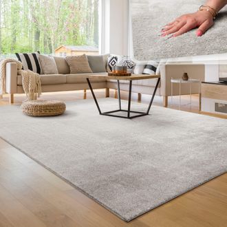Paco Home Paco Home Alfombra Moderna Para Sal&oacute;n A Pelo Corto Lavable Suave Uni Efecto Piel Antideslizante 200 Cm Cuadrado, Plata