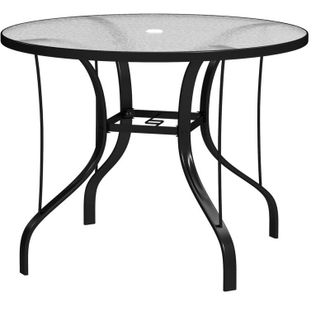 OUTSUNNY Tavolino Rotondo da Esterni con Foro per Ombrellone Nero - Outsunny