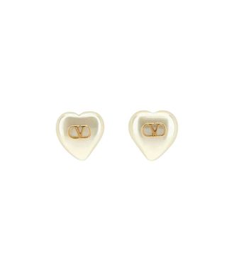 Valentino Garavani White Logo Stud Earrings