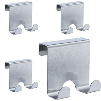 Relaxdays Relaxdays Door Hook Set of 16, Stainless Steel, Double Hooks, for Hallway, Bedroom, Bathroom, HWD 6.5 x 7 x 5 cm, Silver