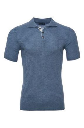 Emanuel Berg Rib Merino Wool Knit Polo in Medium Blue at Nordstrom Rack, Size X-Large