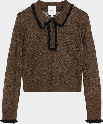 Aknvas Klara Sparkly Ruffle-Trim Sweater