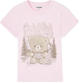Ganni Baby-fit T-shirt With Forest Teddy
