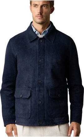 Brooks Brothers Suede Overshirt Jacket - Heren - Leren en Su&egrave;de Jassen - Blauw - XL - Leer - Jassen