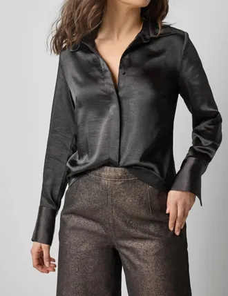 Lilla P Satin Button Down Shirt In Black