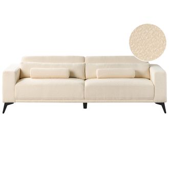 Beliani Sof&aacute; Tapizado 3 Plazas Altura Respaldo Ajustable Boucl&eacute; Blanco Crema Ange