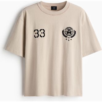 H&M Printed Loose Fit T-shirt in Beige/33 at Nordstrom, Size Xx-Large