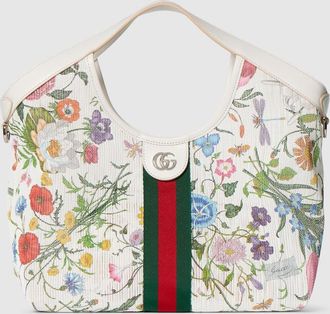 Gucci Giglio Small Tote Bag, Beige, Fabric
