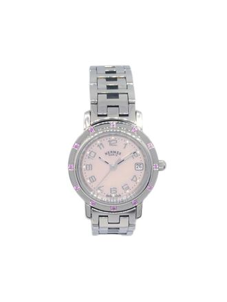 Herm&egrave;s 1990-2000s Clipper 26mm - women - stainless steel/Shell/Pink Sapphire - One Size