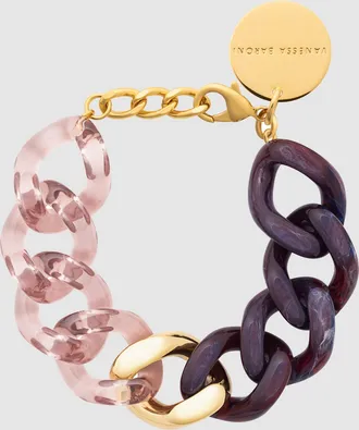 Vanessa Baroni Bracelet Flat Chain 2 Color W Gold Aubergine Marble And Clear Taupe