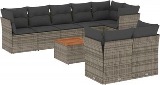 vidaXL Set De Muebles De Jard&iacute;n 9 Pzas Y Cojines Rat&aacute;n Sint&eacute;tico Gris Vidaxl