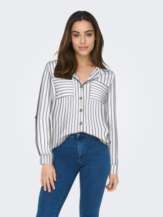 Only Hemdbluse ONLY ONLYASMIN SHIRT L/S WVN NOOS, Damen, Gr. XL (42), cloud dancer stripes:lise, Web, Obermaterial: 100% Viskose, gestreift, loose fit h&uuml;ft