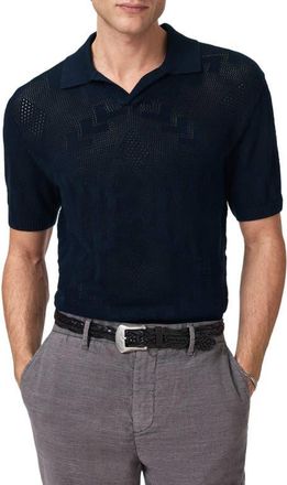 John Varvatos Corso Organic Cotton Diamond Crochet Polo in Deep Blue at Nordstrom, Size X-Large