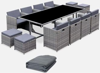 Sweeek Mesa De Jard&iacute;n Encastrable De Resina Trenzada 12 Sillones + Funda