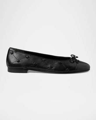 Tory Burch Bunny Knot Leather Cap-Toe Ballerina Flats